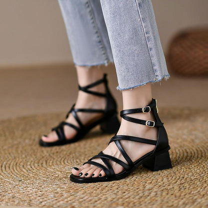 OrthoCare Vintage Brown Heeled Sandals - Unique Elegance