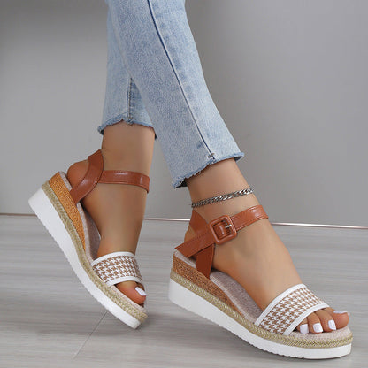 OrthoCare Houndstooth Print Sandals - Summer Elegance