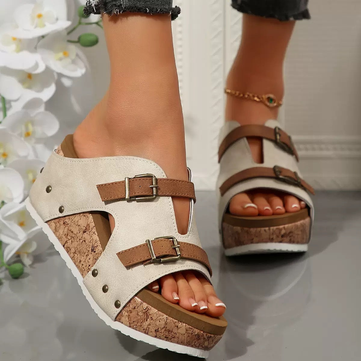 OrthoCare Ins Buckle Chunky Heel Sandals - Unique Summer Elegance