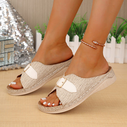 Quintessa | Women’s Orthopedic Buckle Strap Wedge Slide Sandals