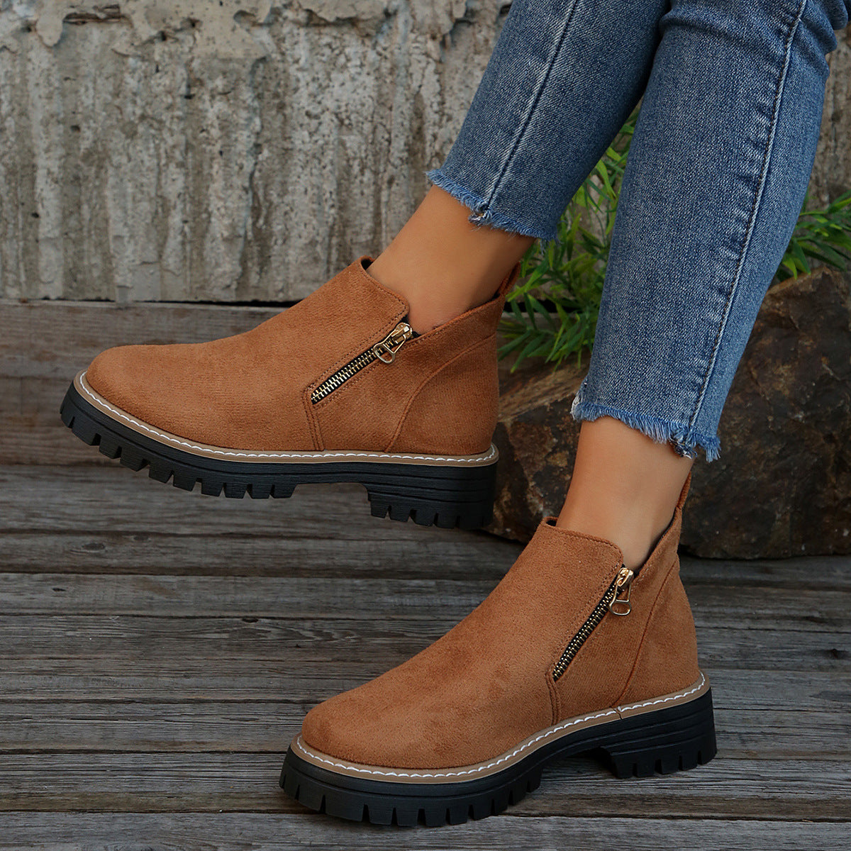 OrthoCare Suede Ankle Boots - Side Zipper Comfort