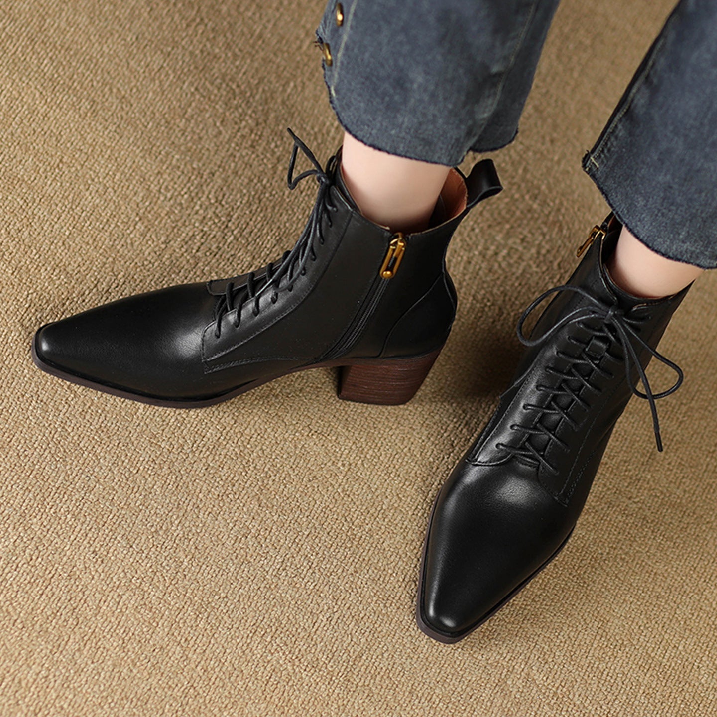 OrthoCare Ankle Boots - Thick Heel Lace-Up Comfort