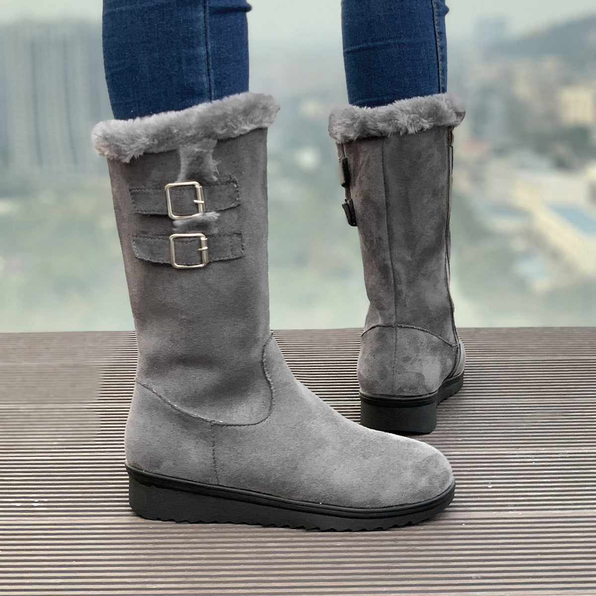 Minh | Orthopedic Faux-Fur Buckle Mid-Calf Winter Boots
