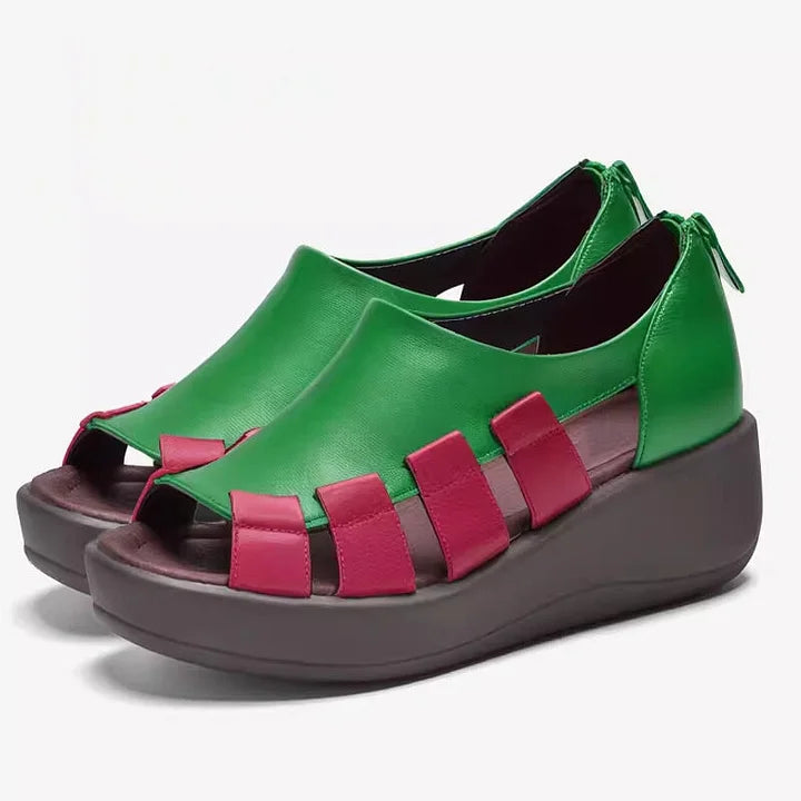 Zamira | Orthopedic Bold Colorblock Leather Wedge Sandals