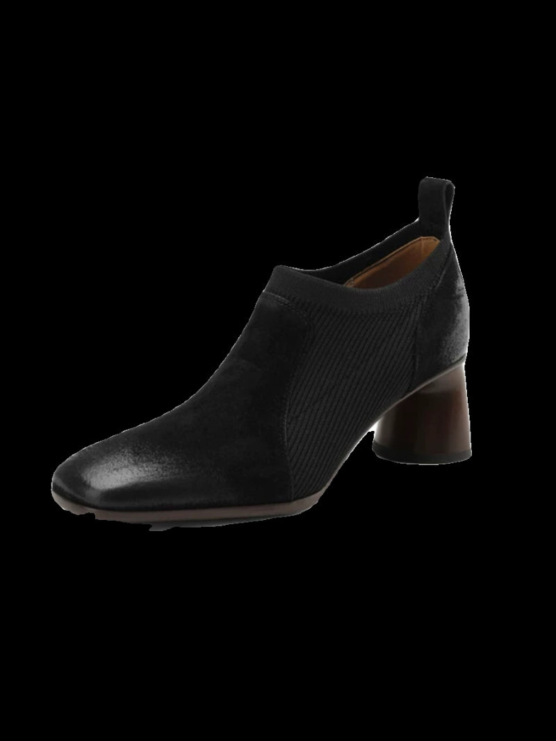OrthoCare Square High Leather Heels With A Unique Patchwork Design