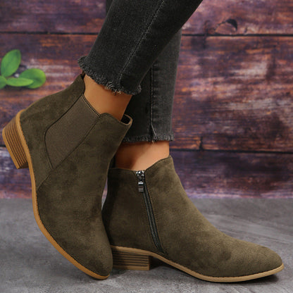 OrthoCare Suede Ankle Boots - Thick Heel Comfort