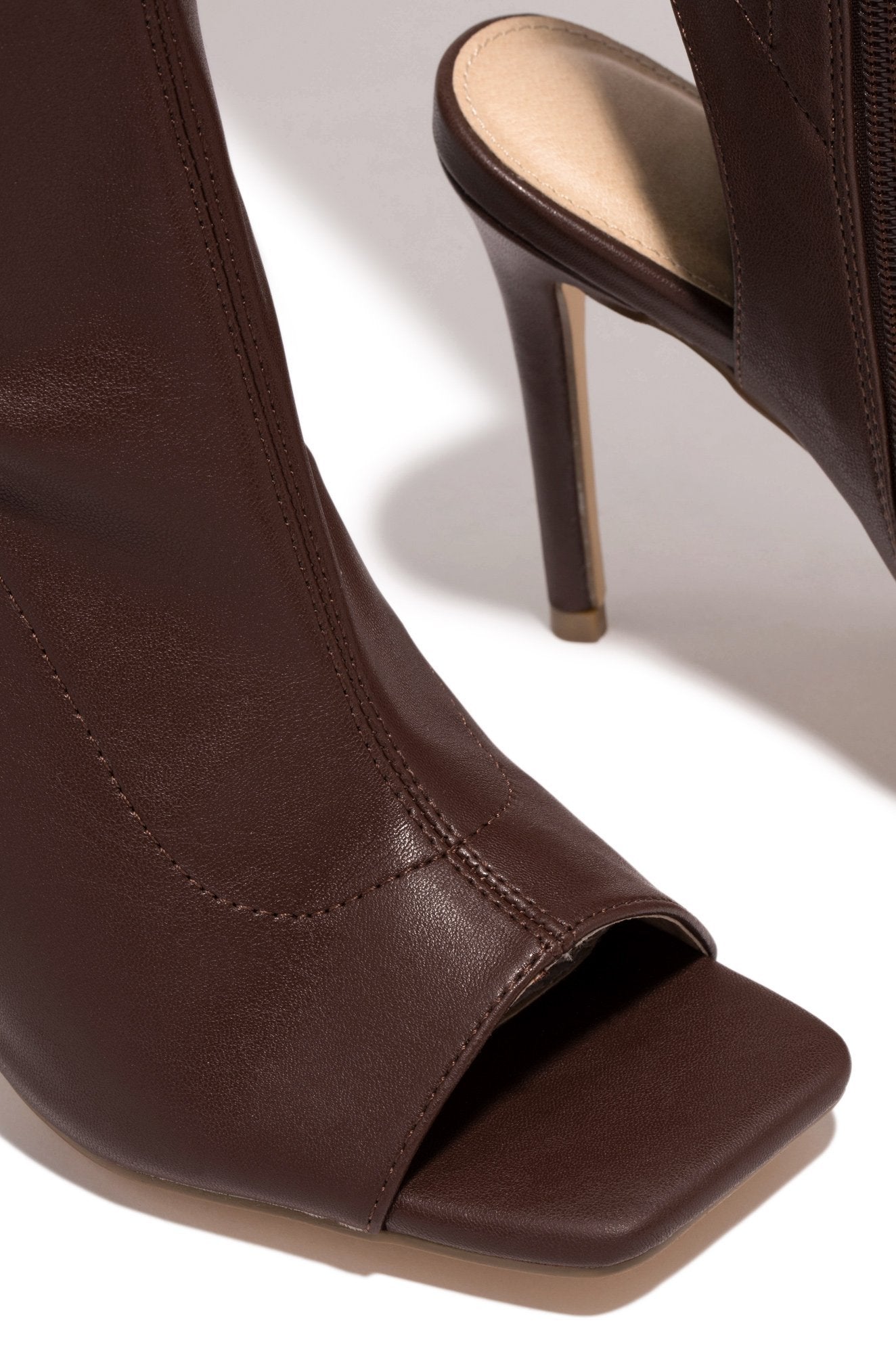 Qamar | Orthopedic Nude Faux Leather Peep-Toe Thigh-High Stiletto Boots