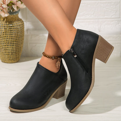 Rona | Orthopedic Chunky Heel Round Toe Ankle Boots With Side Zipper