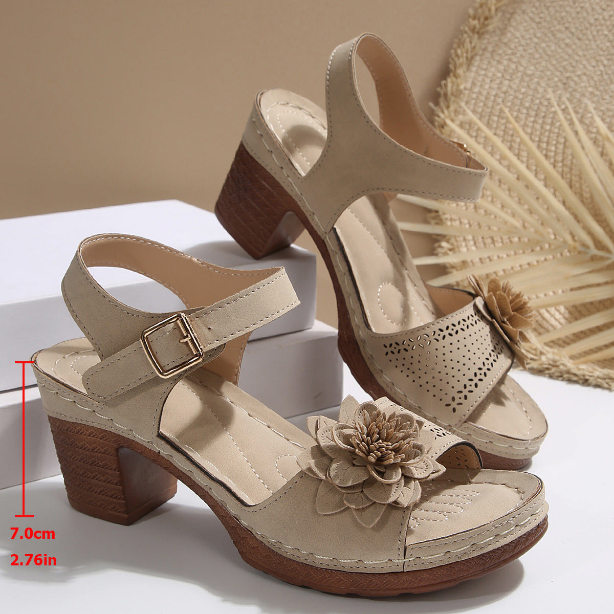 OrthoCare Floral Chunky Heel Sandals - One Size Fits All