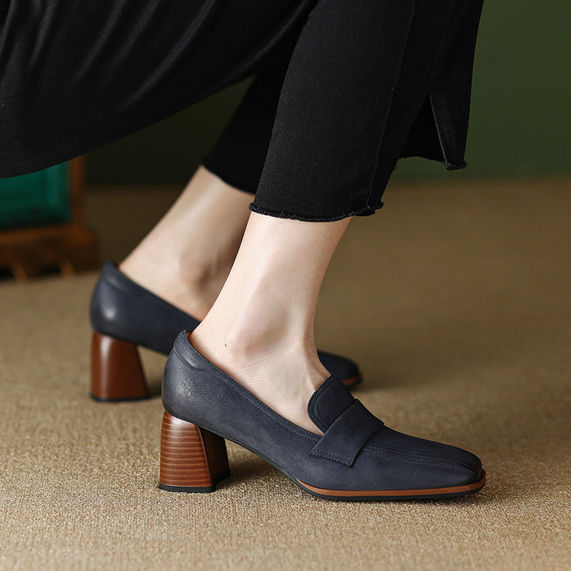 OrthoCare Low-Cut Shoes With Thick, Square Heels - Unique Elegance