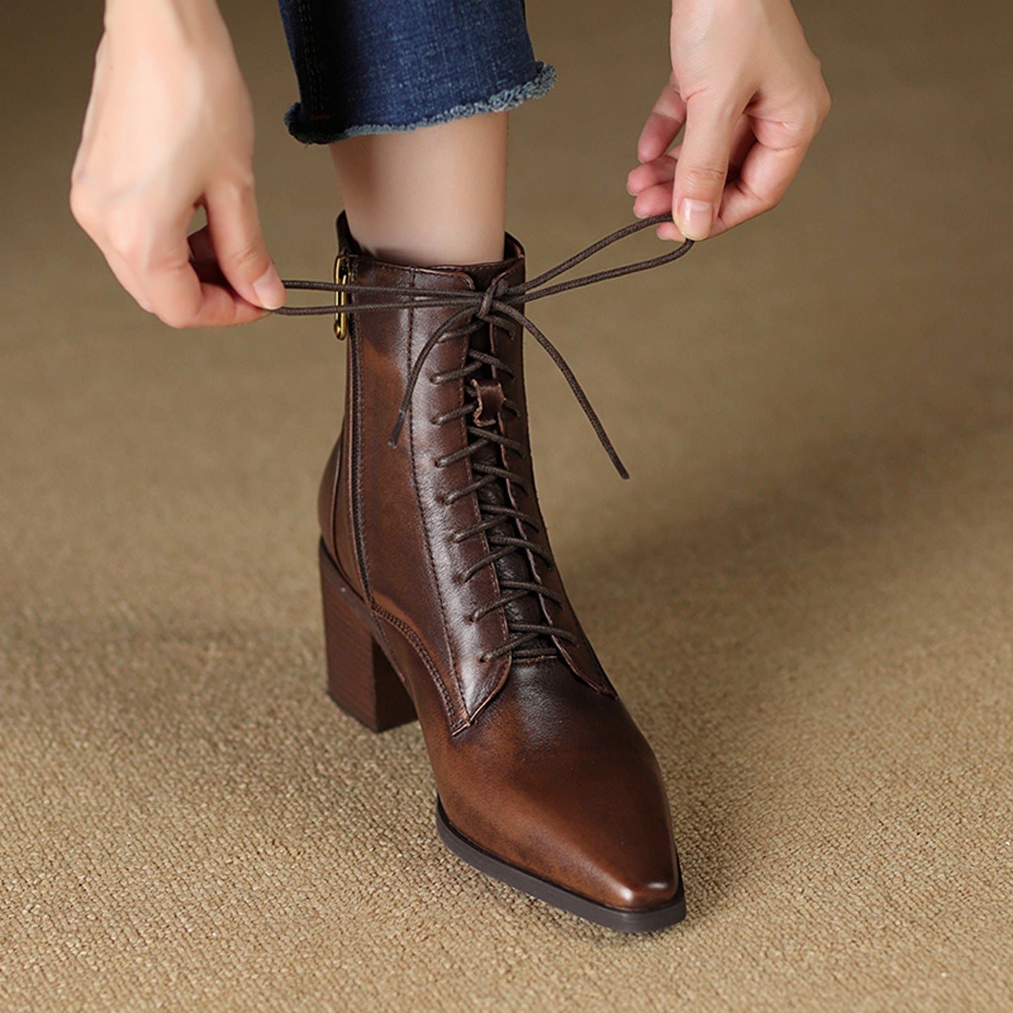 OrthoCare Ankle Boots - Thick Heel Lace-Up Comfort