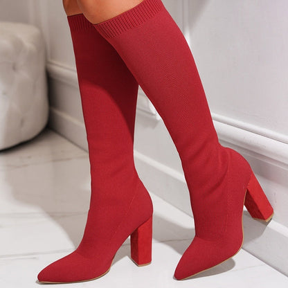 Meredith | Elegant Stretch-Knit Knee-High Orthopedic Heel Boots
