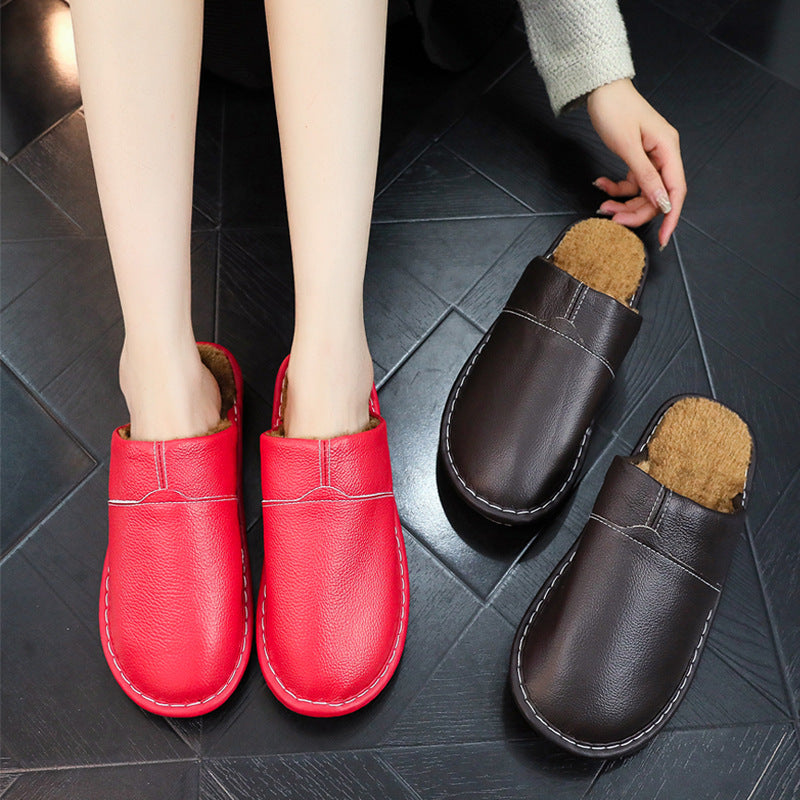OrthoCare Non-Slip Winter Leather Slippers For Indoor Use