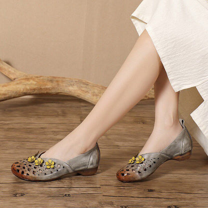 OrthoCare Floral Cutout Flats – Vintage Handmade Comfort Shoes