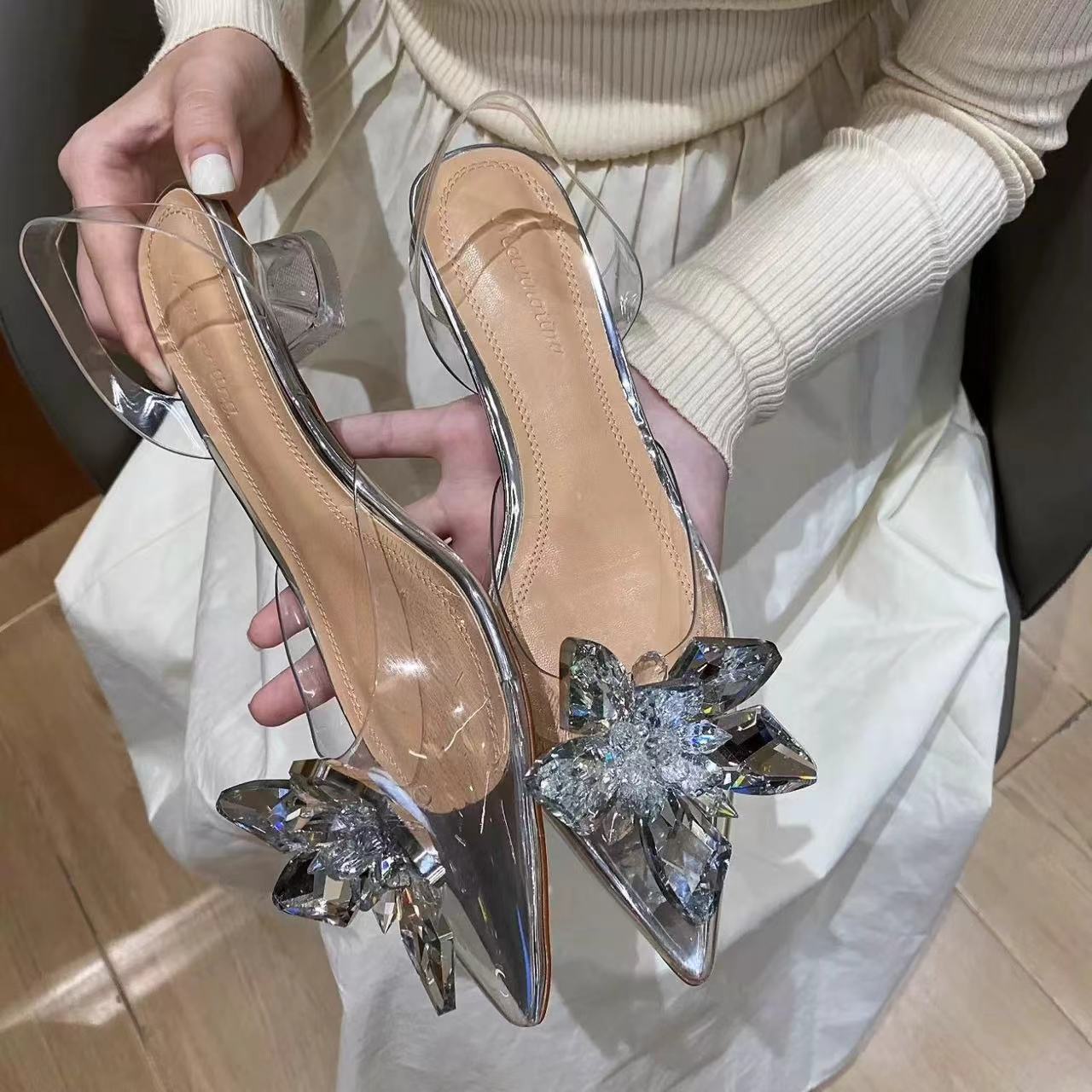 OrthoCare Rhinestone Butterfly Pointed Toe Slingback Heels
