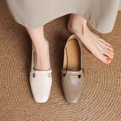 OrthoCare Leather Square Toe Shallow Shoes - Women