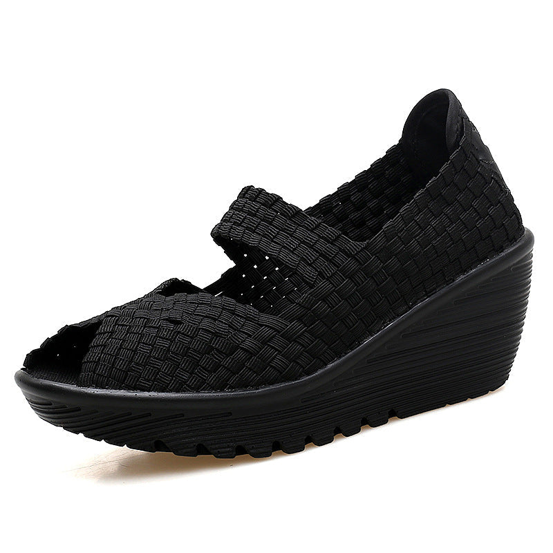 Orthopedic Woven Wedge Sandals – Breathable Stretch Comfort Slip-On Shoes