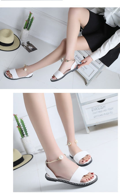 Wynella | Women’s Orthopedic Pearl Ankle Strap Flat Sandals