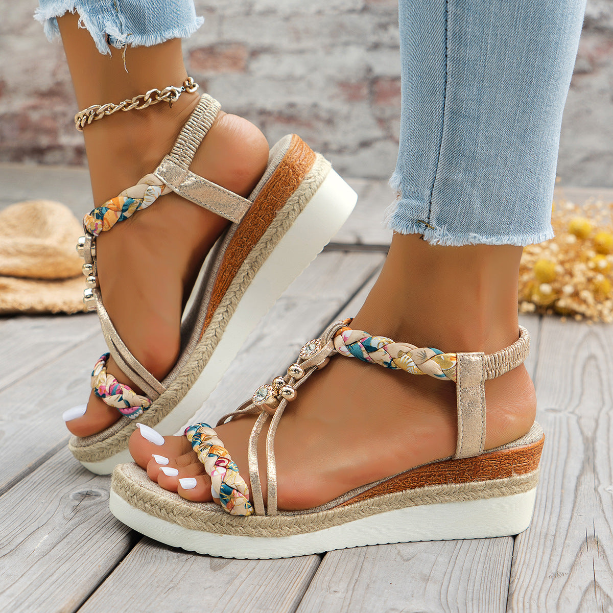 OrthoCare Bohemian Beaded Platform Wedge Sandals