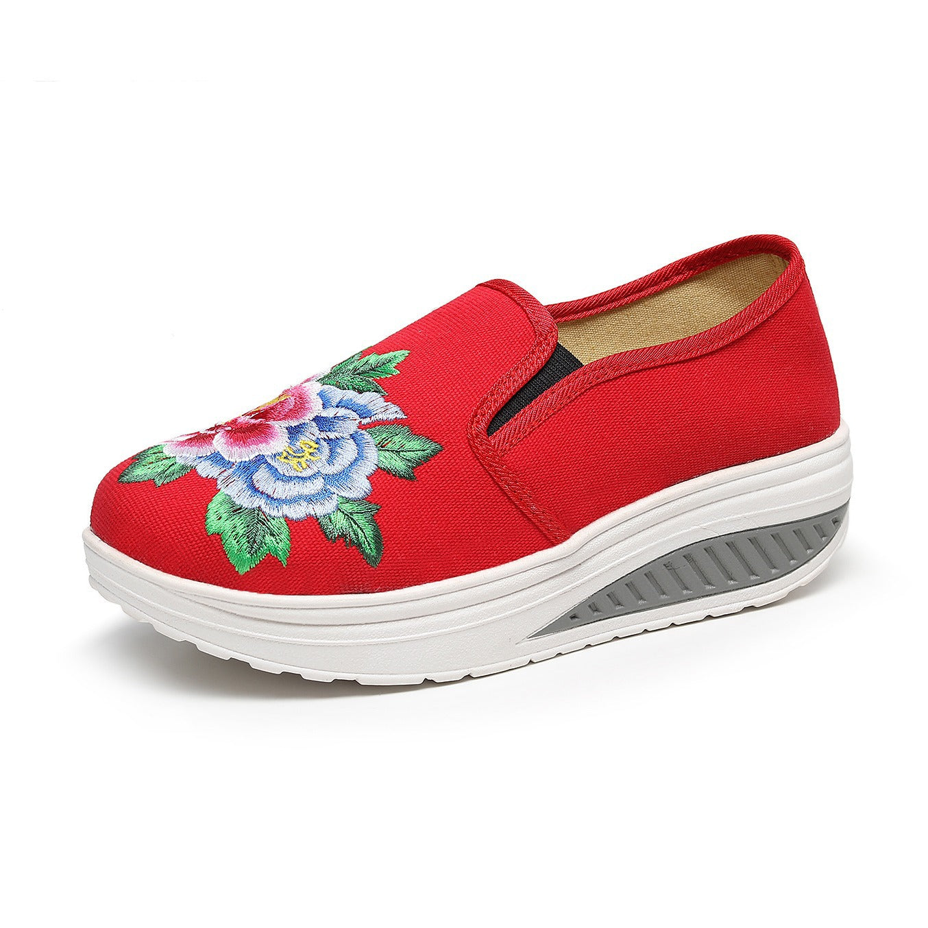 Orthopedic Embroidered Slip-On Shoes – Cushioned Platform Comfort Walking Sneakers
