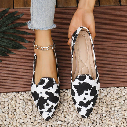 OrthoCare | Cow Print Pointed Toe Slip-On Loafers