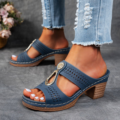 Jovielle | Women’s Orthopedic Cutout Block Heel Mule Sandals
