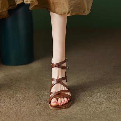 OrthoCare Vintage Brown Heeled Sandals - Unique Elegance