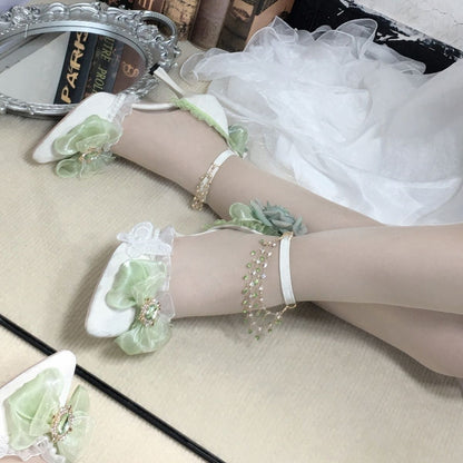 OrthoCare Floral Bow Ankle Strap Stiletto Heel Sandals