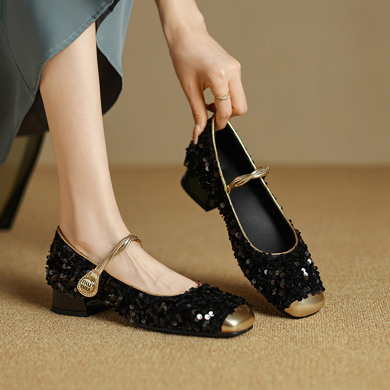 OrthoCare Low-Heeled Sequined Mary Jane Shoes