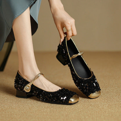 OrthoCare Low-Heeled Sequined Mary Jane Shoes