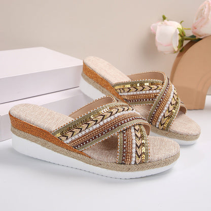 OrthoCare Ethnic Linen Heeled Sandals - Unique And...