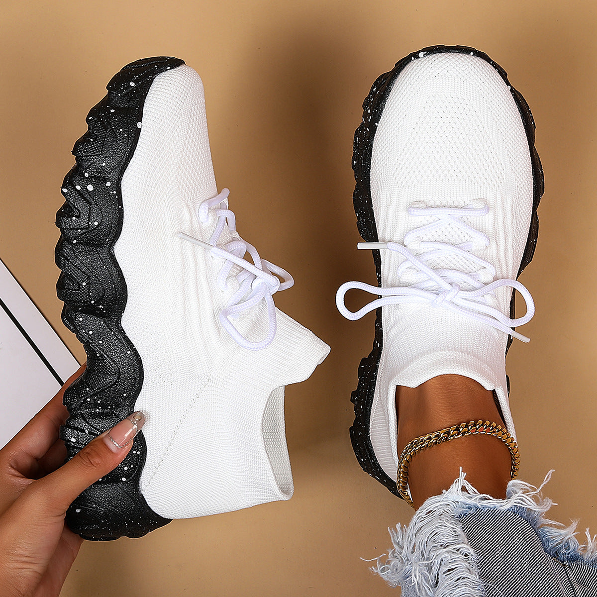 Orthopedic Chunky Sneakers – Breathable Knit Lace-Up Comfort Walking Shoes