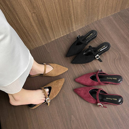 OrthoCare | Pointed Toe Buckle Strap Slingback Flats