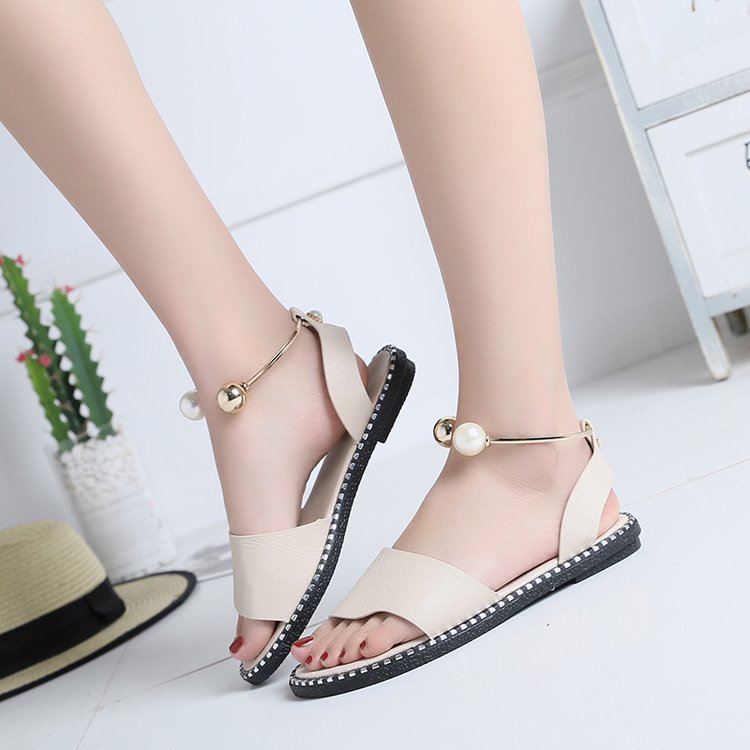 Wynella | Women’s Orthopedic Pearl Ankle Strap Flat Sandals