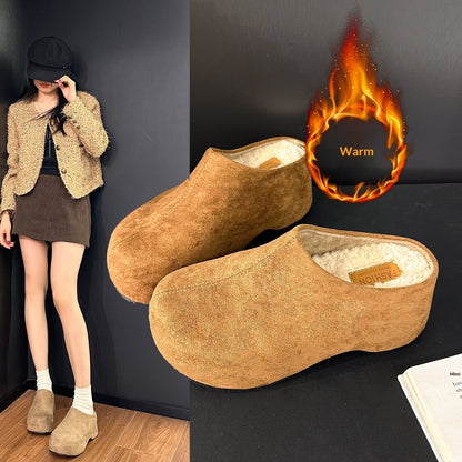 OrthoCare Trendy Chunky-Heeled Slippers With Faux Fur Lining