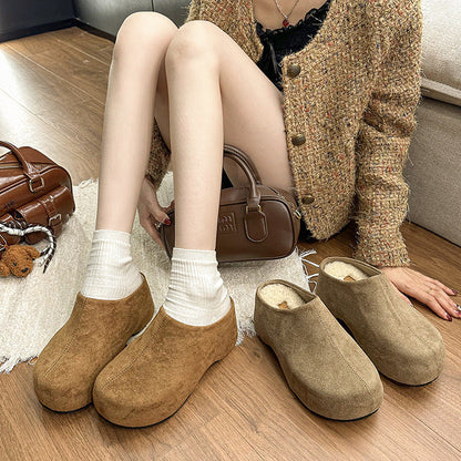 OrthoCare Trendy Chunky-Heeled Slippers With Faux Fur Lining