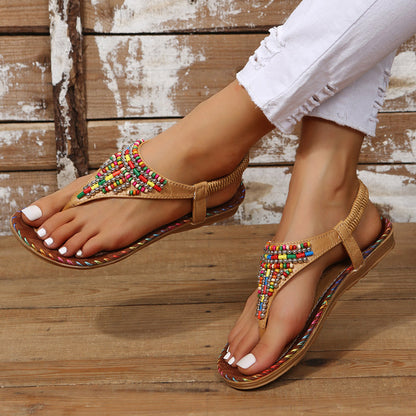 Xanthe | Women’s Orthopedic Bohemian Beaded T-Strap Flat Sandals