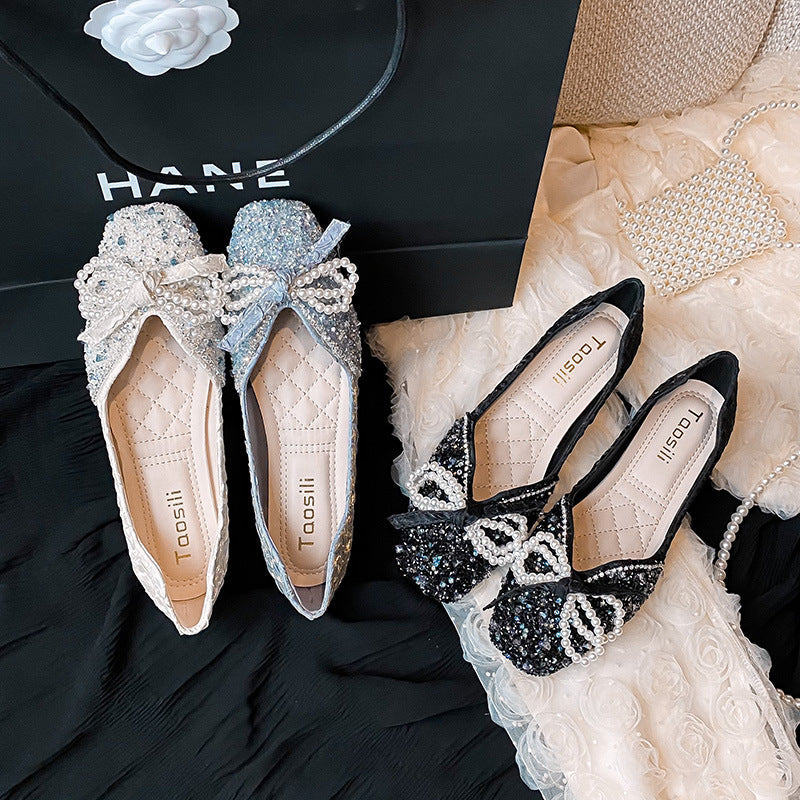 OrthoCare Square Toe Flats - Rhinestone Pearl Detail