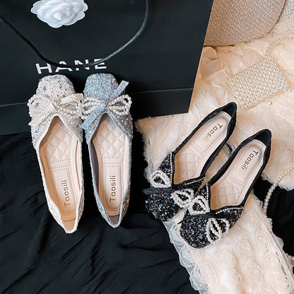OrthoCare Square Toe Flats - Rhinestone Pearl Detail