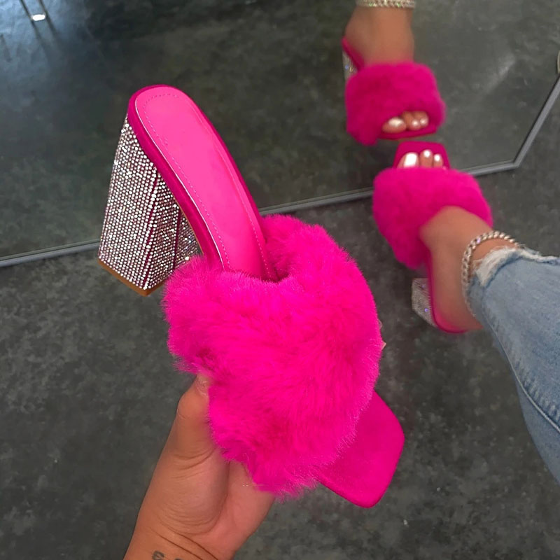 Zafira | Women’s Orthopedic Faux Fur Rhinestone Block Heel Mule Sandals
