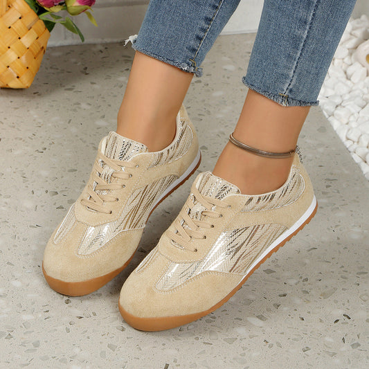 Laura | Orthopedic Beige Suede Pattern Sneakers – Casual Chic Comfort Shoes