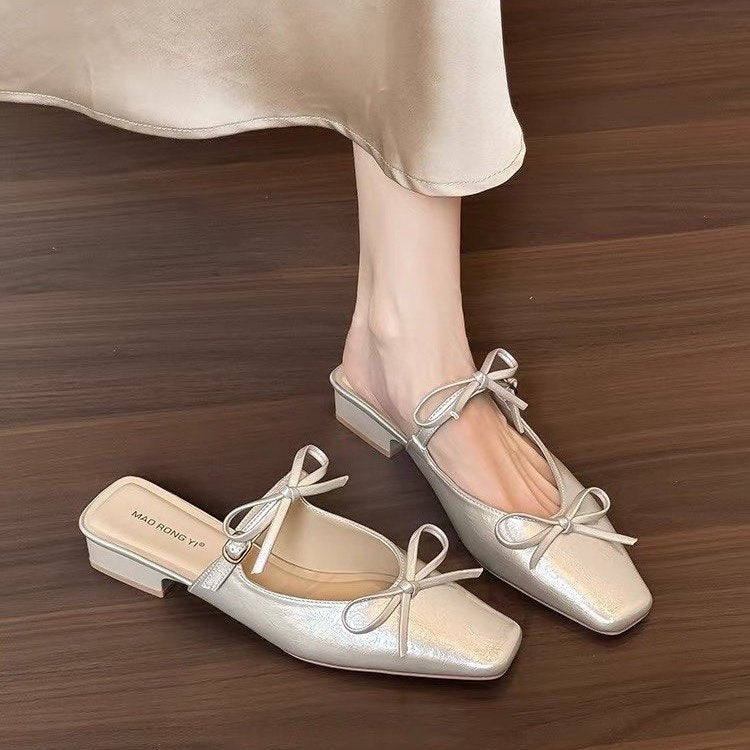 OrthoCare Elegant Bow Mules – Lightweight Slip-On Low Heel Comfort Shoes