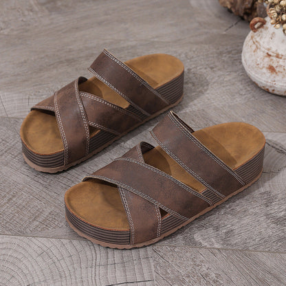 Faelina | Women’s Orthopedic Cross Strap Cork Slide Sandals