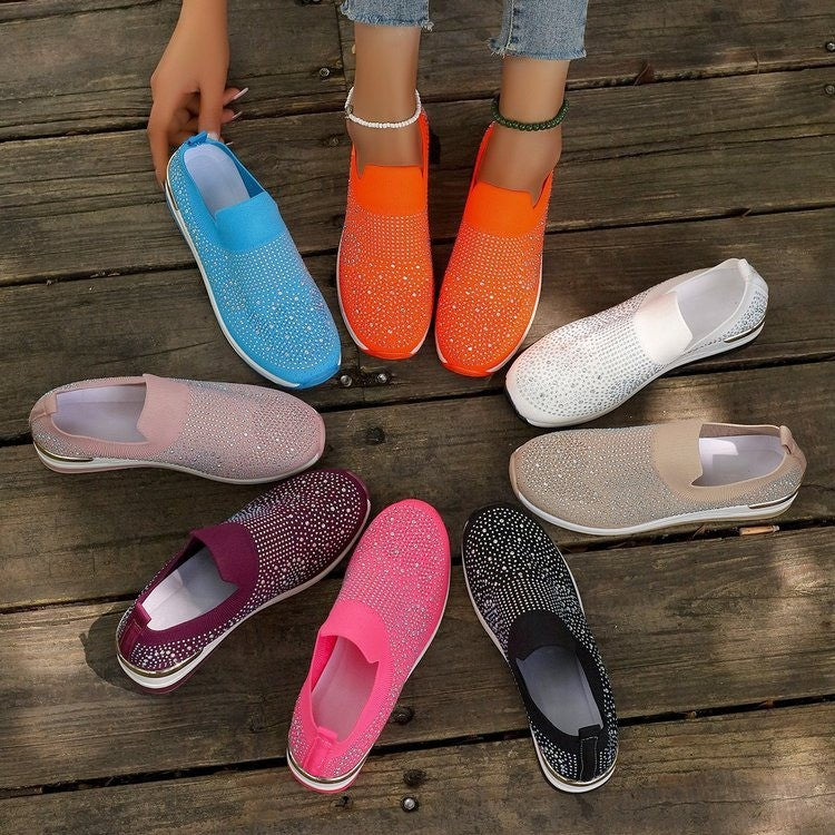 OrthoCare Rhinestone Slip-On Sneakers – Sparkly Lightweight Walking Shoes
