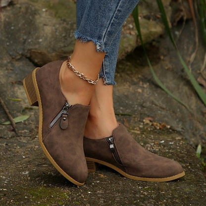 OrthoCare Plus Size Side Zipper Square Heel Boots