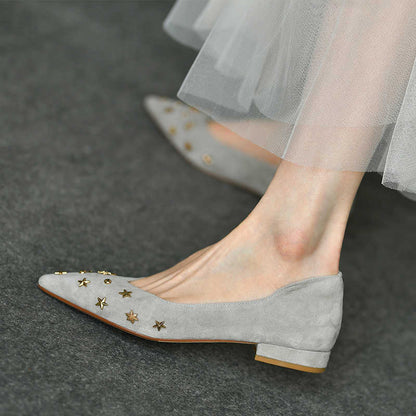 OrthoCare Women’s Suede Star Embellished Flats – Elegant Low Heel Comfort Shoes