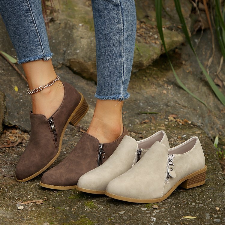 OrthoCare Plus Size Side Zipper Square Heel Boots