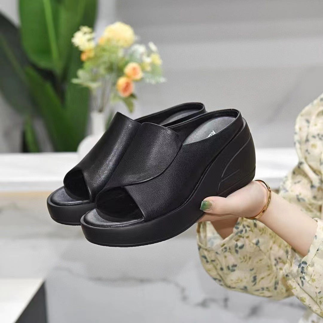 Tularee | Women’s Orthopedic Peep Toe Platform Wedge Slide Sandals