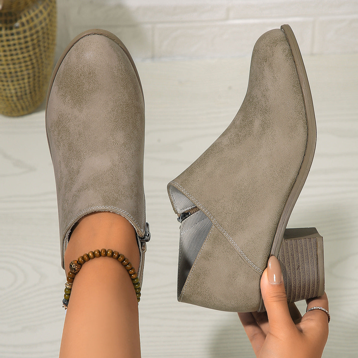 Rona | Orthopedic Chunky Heel Round Toe Ankle Boots With Side Zipper