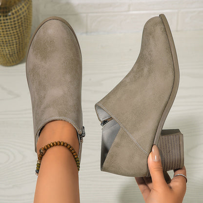 Rona | Orthopedic Chunky Heel Round Toe Ankle Boots With Side Zipper
